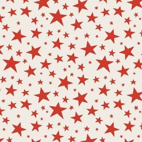 Smaller Scale // Star Print - Bright Red Stars on Cream White / Hand-drawn Star Pattern