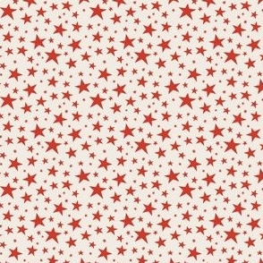 Mini Scale // Star Print - Bright Red Stars on Cream White / Hand-drawn Star Pattern