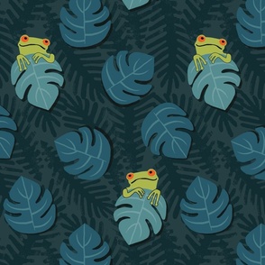 Tropical Tree Frog Peeking Over Leaves - Navy - Large