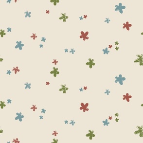 Groovy Whimsical Flowers in Muted Primary Colors on Cream (Large)_B24010R08A