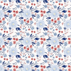Blue Blooms//White//Medium//7"x7"