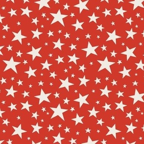 Smaller Scale // Star Print - Cream White Stars on Bright Red / Hand-drawn Star Pattern