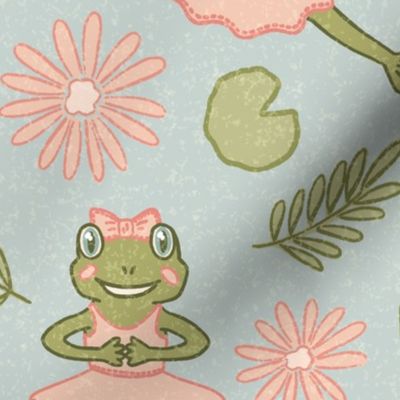 Ballerina Frogs, Ferns and Daisies//Blue//Large
