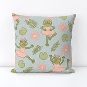 Ballerina Frogs, Ferns and Daisies//Blue//Large