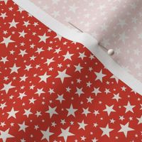 Mini Scale // Star Print - Cream White Stars on Bright Red / Hand-drawn Star Pattern