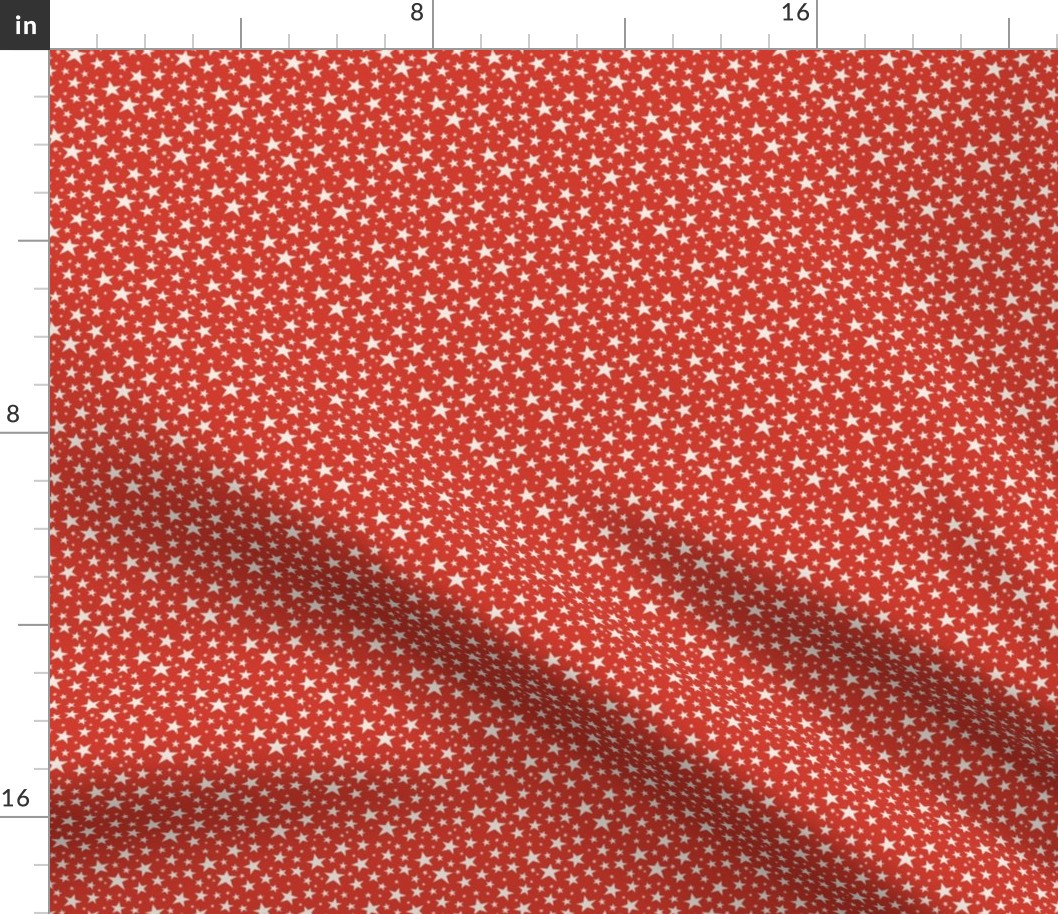 Mini Scale // Star Print - Cream White Stars on Bright Red / Hand-drawn Star Pattern