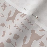 spring bunnies and florals, dusty rose on light pink background