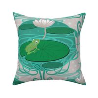Art nouveau frog Waterlily water nature