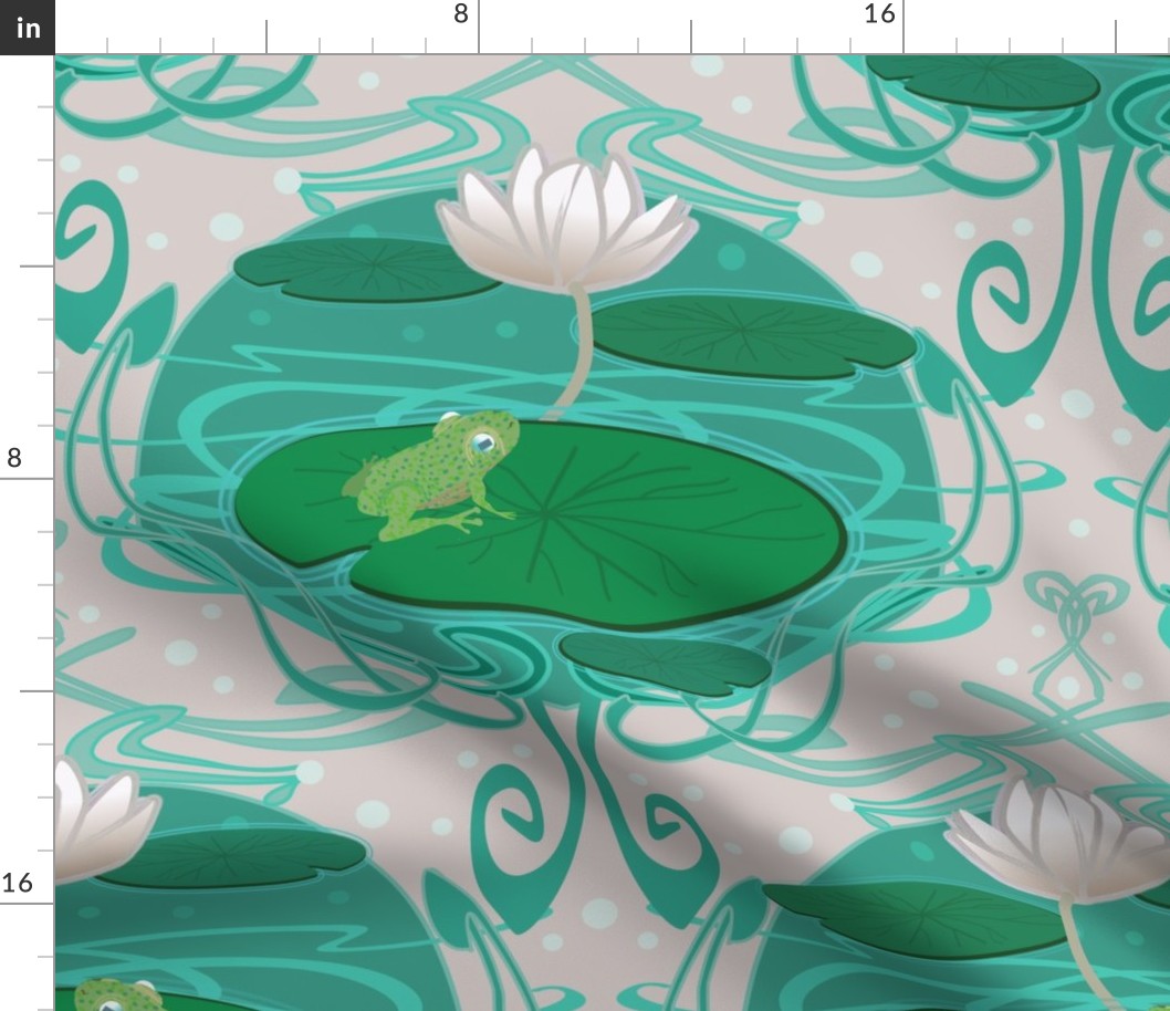 Art nouveau frog Waterlily water nature