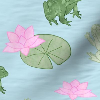 Textured Leap Frogs With Lotus Flowers on Light Caribbean