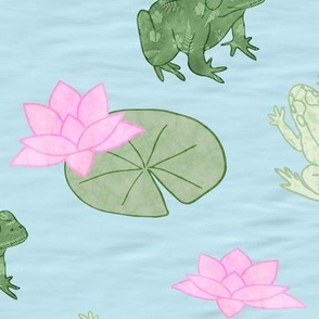 Textured Leap Frogs With Lotus Flowers on Light Caribbean