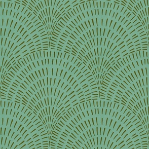 Turquoise blue and olive army green brush stroke scallop shell