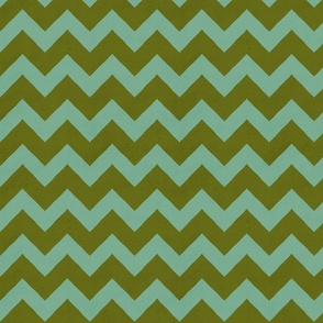 Hand painted chevron in olive green and light aquamarine blue