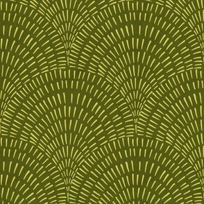 Olive army green and yellow brush stroke scallop shell