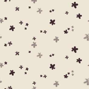 Groovy Whimsical Flowers in Grays on Cream (Large)_B24010R13A