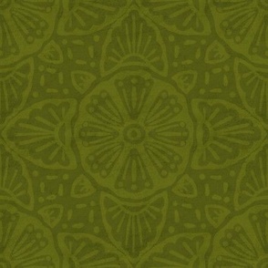 Hand painted mandala in olive green and  army green