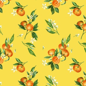 Tangerines on yellow background