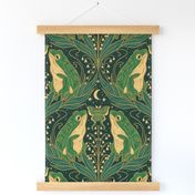 Art Nouveau Frogs with lily of the valley, Luna moth, and moon and stars - Large Scale