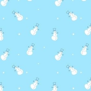 Cute Little Snowmen on Soft Pastel Blue