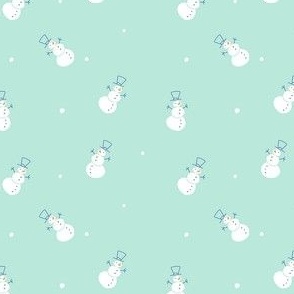 Cute Little Snowmen on Soft Pastel Green