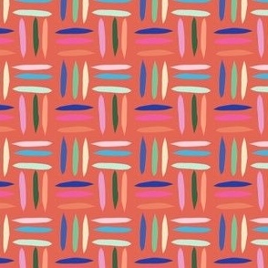 Small stripe bright  mini print in multi colors with terracotta