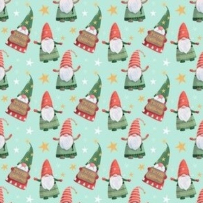 (s) Whimsical Christmas Gnomes on Light Green