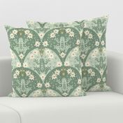 Bohemian Inspired Botanical Frogs on Scalloped Lily Pads _Sage (Large)