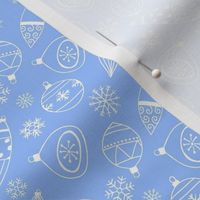 Retro Kitschy Christmas Ornaments White on Light Blue