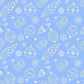 Retro Kitschy Christmas Ornaments White on Light Blue