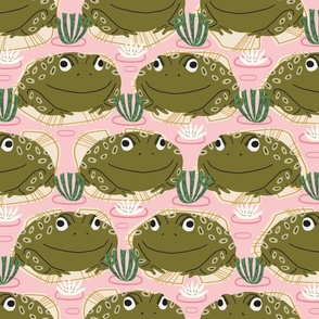 Bullfrogs on Lilypads | Pink