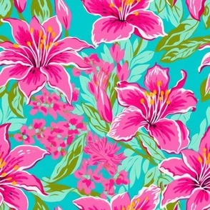 Tropical Hibiscus Floral Pink Aqua