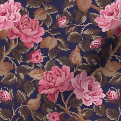 Vintage Rose Garden - Dark Blue & Pink