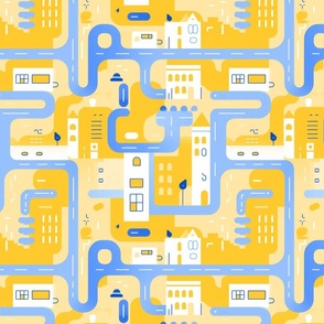 Town Tour in Yellow and Blue | 12" Repeat