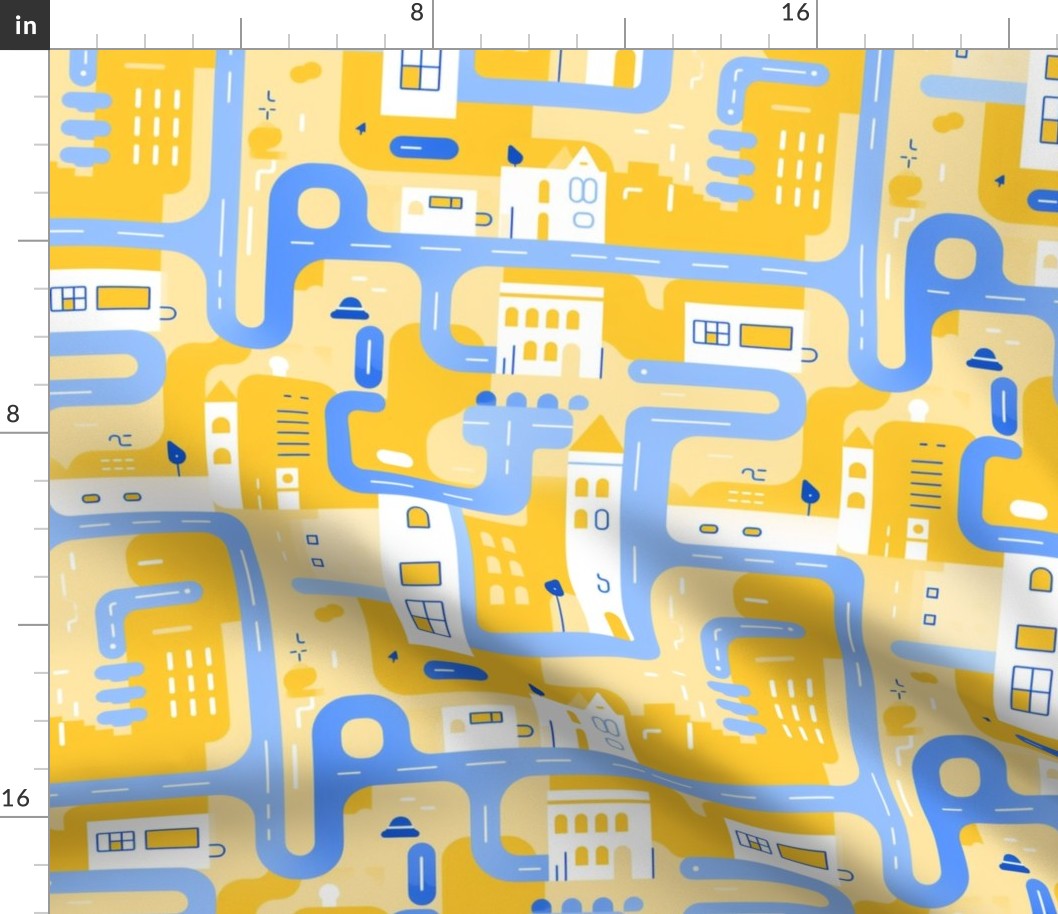 Town Tour in Yellow and Blue | 12" Repeat