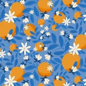 Citrus Oranges on Vine (Blue) (Small Scale) (6")
