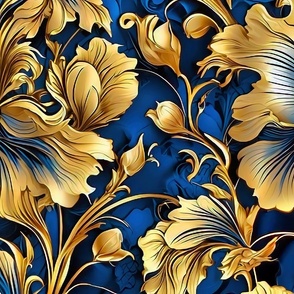 XLscale blue and gold flowers