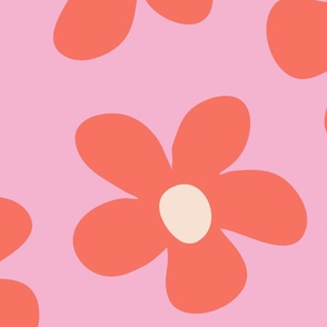 Big Bold Simple Hand DrawnModern Flowers - (LARGE) - Orange on Pink
