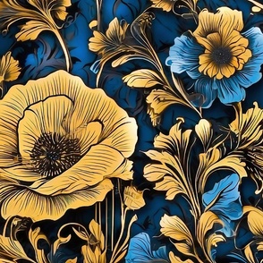 Xl gold flowers and blue background