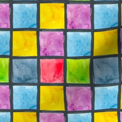 Watercolor checkered color blocks - S