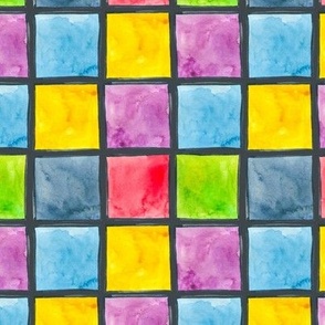 Watercolor checkered color blocks - S