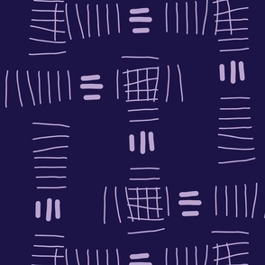 Hand drawn abstract doodle tally marks, lavender on deep purple for home décor, bedding, wallpaper 
