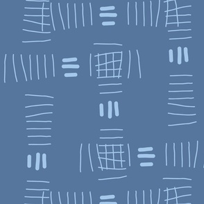 Hand drawn abstract doodle tally marks, Sky blue on dusky blue for home décor, bedding, wallpaper 