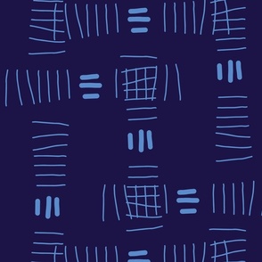 Hand drawn abstract doodle tally marks, Cerulean blue on deep purple for home décor, bedding, wallpaper 