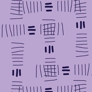 Hand drawn abstract doodle tally marks, deep purple on lavender for home décor, bedding, wallpaper 