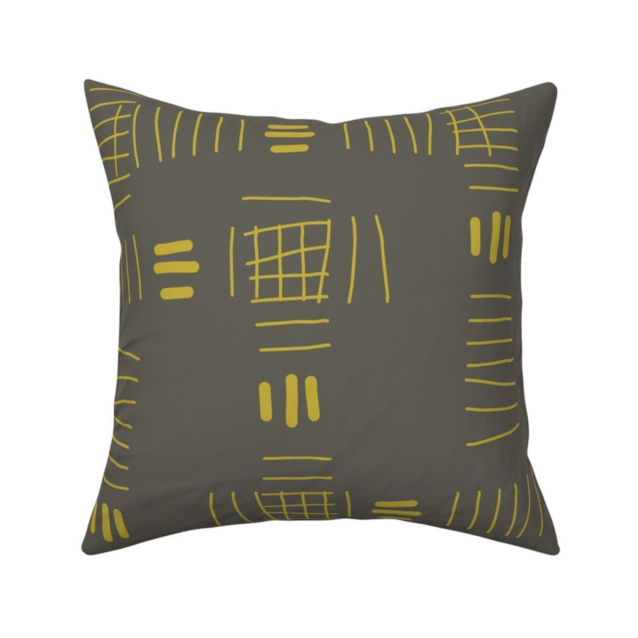 Hand drawn abstract doodle tally marks, mustard yellow on dark gray for home décor, bedding, wallpaper 