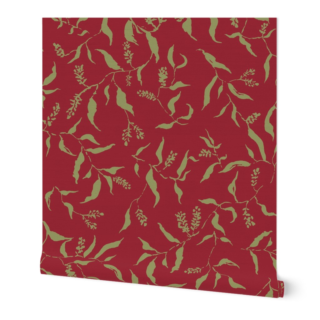 large - Foliage delicate branches with long leaves and small blooms - light fern green on scarlet smile crimson red