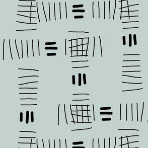 Hand drawn abstract doodle tally marks, black on fog gray for home décor, bedding, wallpaper 