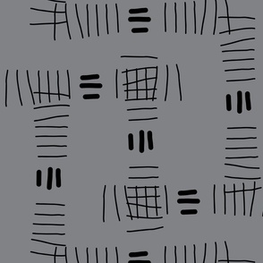 Hand drawn abstract doodle tally marks, black on gray for home décor, bedding, wallpaper 