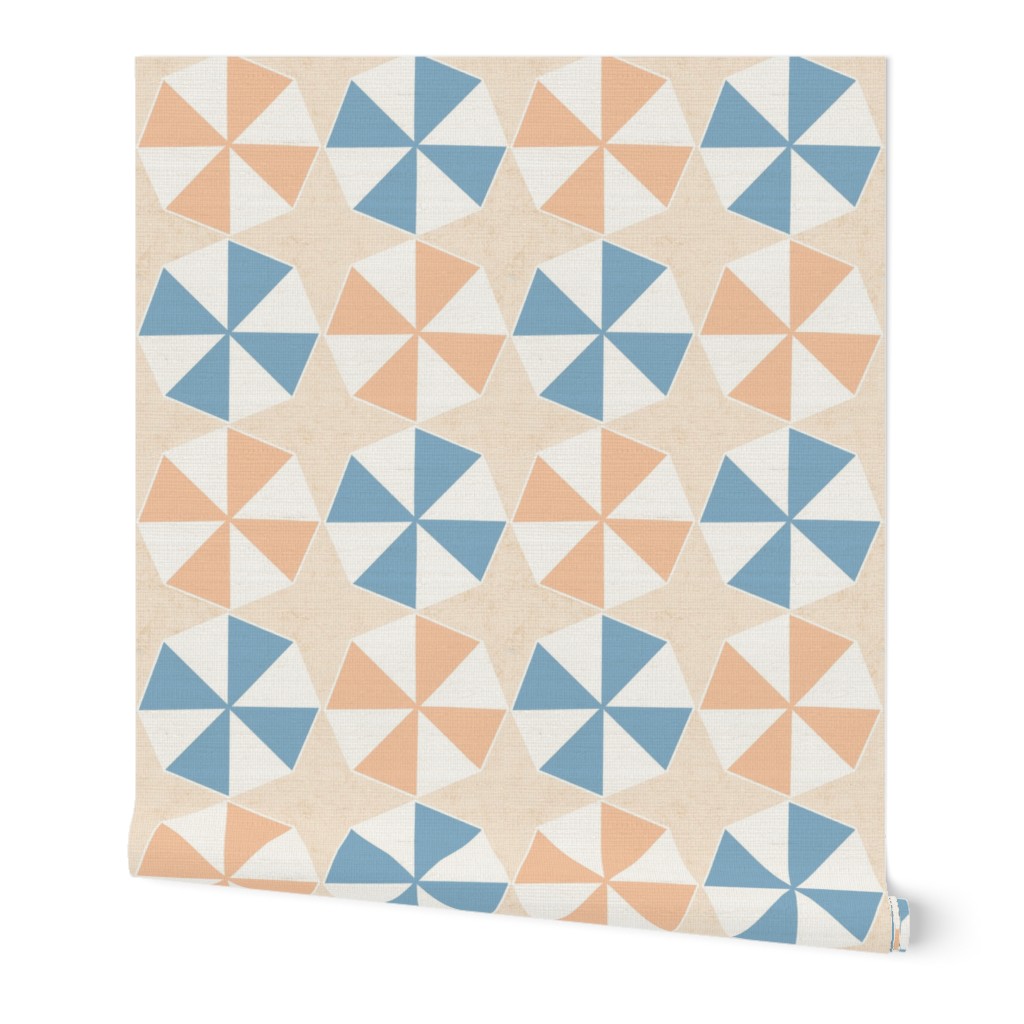 Geometric Beach Umbrellas, Peach and Blue