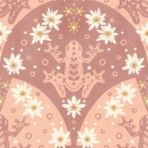 Bohemian Inspired Botanical Frogs on Scalloped Lily Pads_ Dusty Rose (Large)